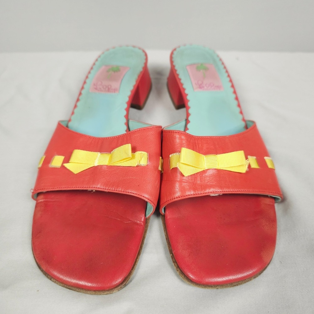 Vintage Lily Pulitzer Sandals Women Size 10 M Red Yellow Leather Slip-On Open To - Picture 2 of 16